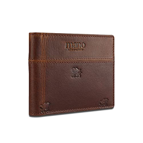 mano Don Leon Geldbörse ohne Münzfach Herren Leder - Portemonnaie Herren Querformat Braun - Geldbeutel Portmonee Wallet Brieftasche Männer Portmonaise von mano