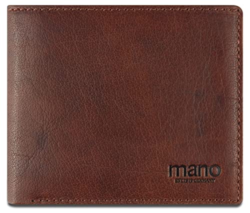 mano Don Simon Geldbörse Herren Leder – Portemonnaie Herren Querformat ohne Münzfach in Braun – Geldbeutel Portmonee Wallet Brieftasche Männer von mano