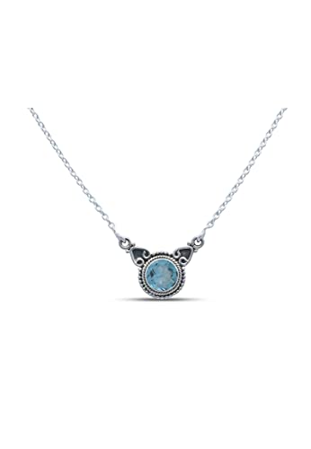 Kette 925 Silber Blau Topas hellblauer Stein Edelstein Collier Silber Damen Sterling Silber Halskette Geschenk (MCO-010-62) von mantraroma