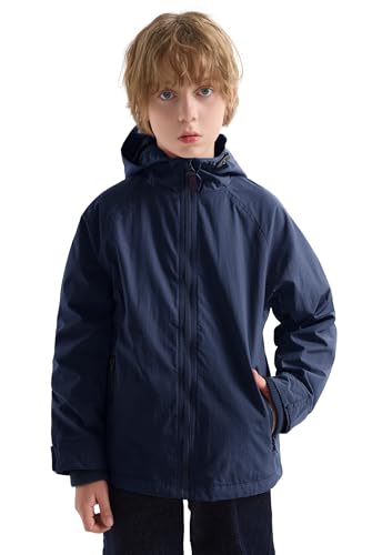 maoo garden Jungen Regenjacke Kinder wasserdicht leichtes Fleece gefüttert Windbreaker Navy 13-14Y von maoo garden