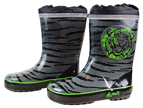 MaxiMo Kindergummistiefel, Gummistiefel, Motiv "Tiger Hero", holzkohle,aragrün mit Reflexband (27) von maximo