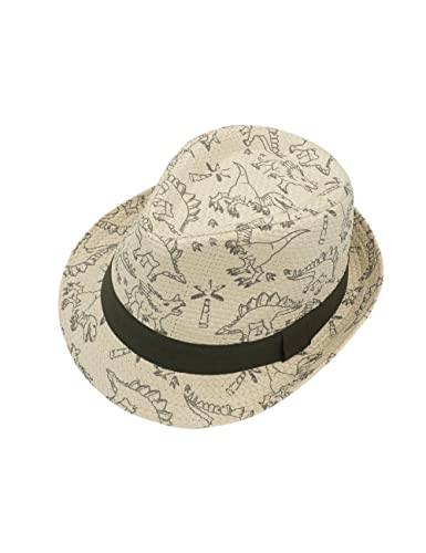 maximo Dinosaurs Trilby Kinderhut Kindertrilby Strohhut Strohtrilby Gartenhut Strandhut (47 cm - beige-schwarz) von maximo