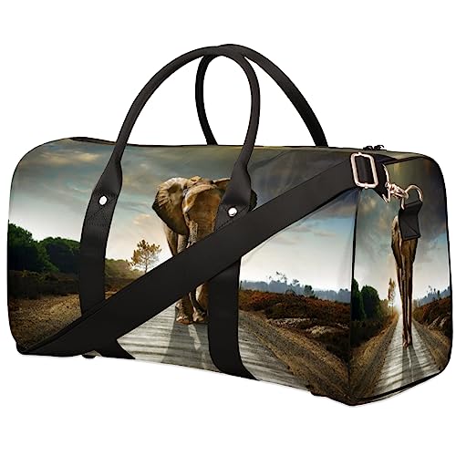 Afrikanische Tiere, Elefant, Reisetasche, faltbar, Sporttasche, Turnbeutel, Wochenendtasche, Workout-Tasche, Übernachtung, Umhängetasche, Handgepäck, Grifftasche für Damen und Herren, metallisch von meathur