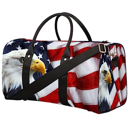 Amerikanische Flagge Glatzenadler Reisetasche Faltbare Sporttasche Turnbeutel Weekender Tasche Workout Tasche Übernachtung Umhängetasche Handgepäck Griff Tasche für Frauen Herren, metallisch von meathur