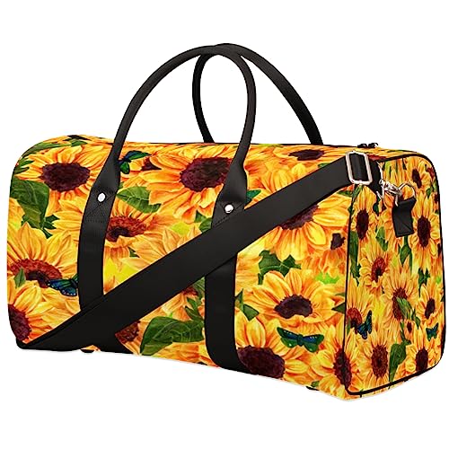 Floral Flower Sunflower Butterfly Summer Travel Duffel Bag Faltbare Sport Tote Gym Bag Weekender Bag Workout Tasche Übernachtung Umhängetasche Handgepäck Griff Tasche für Frauen Männer, metallisch von meathur