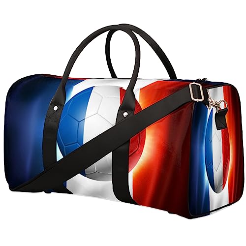 Fußball, Frankreich-Flagge, Reisetasche, faltbar, Sporttasche, Turnbeutel, Wochenendtasche, Workout-Tasche, Übernachtung, Umhängetasche, Handgepäck, Grifftasche für Damen und Herren, metallisch von meathur