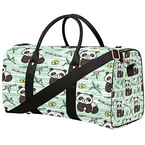 Graffiti Lustige Schwarz und Weiß Bär Reisetasche Faltbare Sporttasche Turnbeutel Weekender Tasche Workout Tasche Übernachtung Schultertasche Handgepäck Griff Tasche für Damen Herren, metallisch von meathur