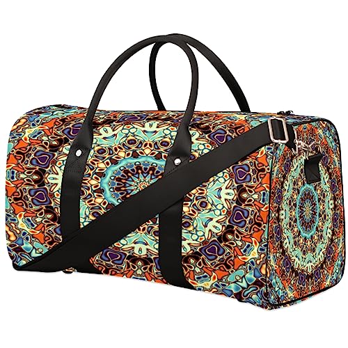 Indisches Mandala-Muster, Reisetasche, faltbar, Sporttasche, Turnbeutel, Wochenendtasche, Workout-Tasche, Übernachtung, Umhängetasche, Handgepäck, Grifftasche für Damen und Herren, metallisch von meathur