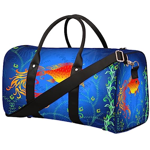 Ocean Sea Goldfish Reisetasche Faltbare Sporttasche Turnbeutel Weekender Bag Workout Tasche Übernachtung Schultertasche Handgepäck Griff Tasche für Frauen Herren, metallisch von meathur