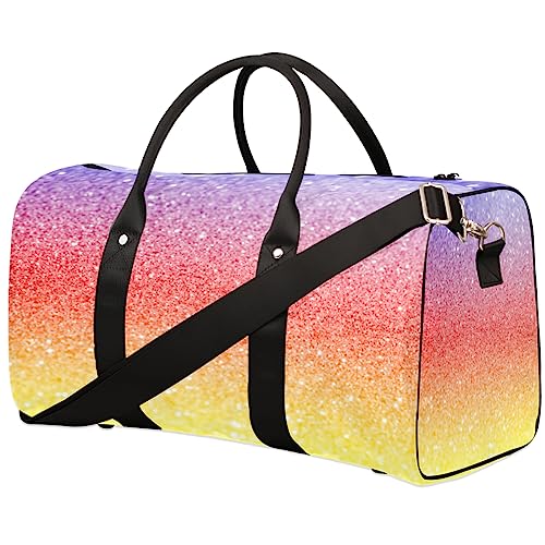 Regenbogen-Glitzer-Muster, Reisetasche, faltbar, Sporttasche, Turnbeutel, Wochenendtasche, Workout-Tasche, Übernachtung, Umhängetasche, Handgepäck, Grifftasche für Damen und Herren, metallisch von meathur