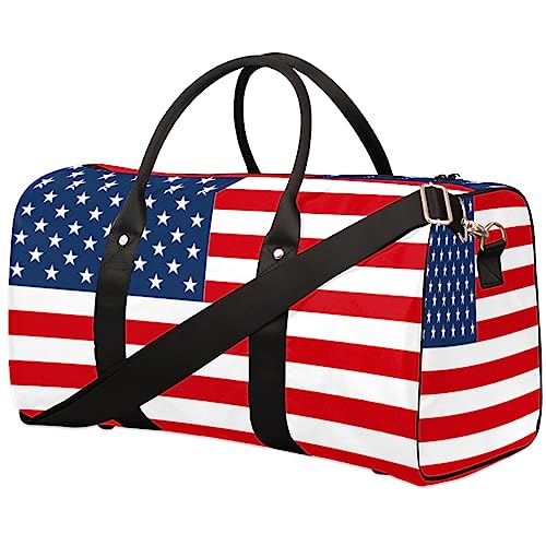 Reisetasche mit amerikanischer Flagge, faltbar, Sporttasche, Turnbeutel, Wochenendtasche, Workout-Tasche, Übernachtung, Schultertasche, Handgepäck, Grifftasche für Damen und Herren, metallisch von meathur