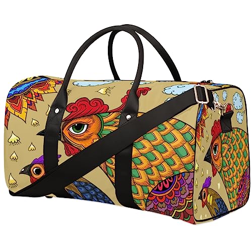 Rooster Head Reisetasche Faltbare Sporttasche Turnbeutel Weekender Bag Workout Tasche Übernachtung Schultertasche Handgepäck Griff Tasche für Frauen Herren, metallisch von meathur