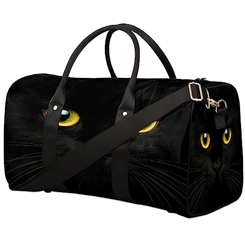 Schwarze Tier-Katzen-Reisetasche Faltbare Sporttasche Turnbeutel Weekender Tasche Workout-Tasche Übernachtung Umhängetasche Handgepäcktasche für Damen Herren, metallisch von meathur