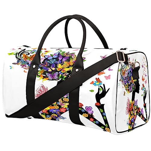 Sommer Tier Schmetterling Muster Reise Duffel Tasche Faltbare Sport Tote Gym Bag Weekender Bag Workout Tasche Über Nacht Schultertasche Handgepäck Griff Tasche für Frauen Männer, metallisch von meathur