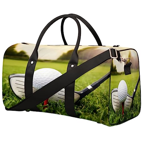 Sport-Golfschläger und Ball im Gras, Reisetasche, faltbar, Sporttasche, Turnbeutel, Wochenendtasche, Workout-Tasche, Übernachtung, Umhängetasche, Handgepäck, Grifftasche für Damen und Herren, metallisch von meathur