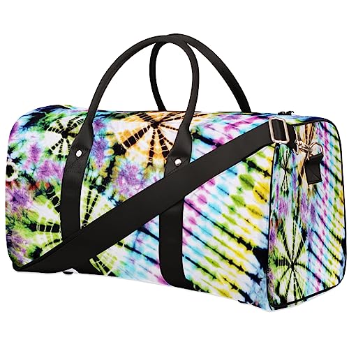 Tie Dye Abstrakte Wirbel Reisetasche Faltbare Sporttasche Turnbeutel Weekender Bag Workout Tasche Übernachtung Schultertasche Handgepäck Griff Tasche für Frauen Herren, metallisch von meathur