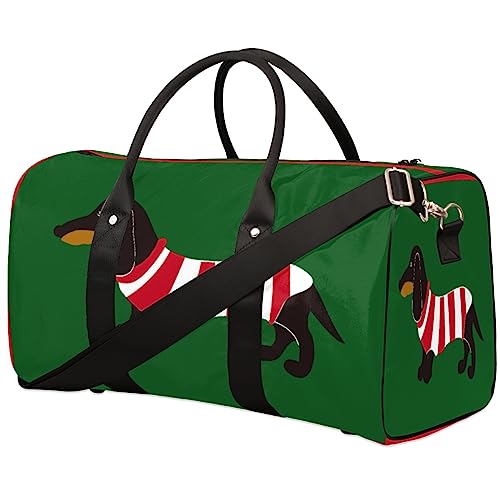 Tier Hund Dackel Streifen Reise Seesack Faltbare Sport Tote Gym Bag Weekender Bag Workout Tasche Übernachtung Umhängetasche Handgepäck Griff Tasche für Frauen Männer, metallisch von meathur