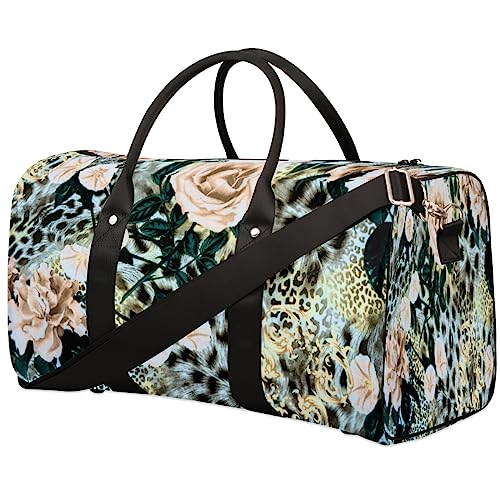 Tier Tiger Leopard Print Reise Duffel Bag Faltbare Sport Tote Gym Bag Weekender Bag Workout Tasche Über Nacht Schultertasche Handgepäck Griff Tasche für Frauen Männer, metallisch von meathur