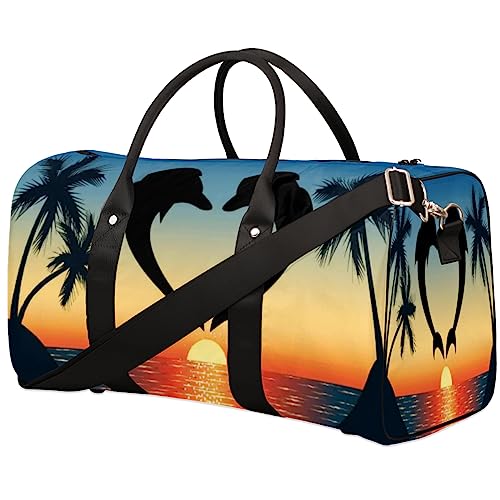 Zwei Delfine Jump In The Ocean Reisetasche Faltbare Sporttasche Turnbeutel Weekender Bag Workout Tasche Übernachtung Umhängetasche Handgepäck Grifftasche für Damen Herren, metallisch von meathur