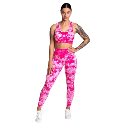 megasstic MarbleFit Workout-Set, 3-teiliger Trainingsanzug, Leggings, Shorts, Sport-BH, Atmungsaktiv, Hohe Taille, Marmor-Print (DE/NL/SE/PL, Alphanumerisch, S, M, Regular, Regular, Pink) von megasstic