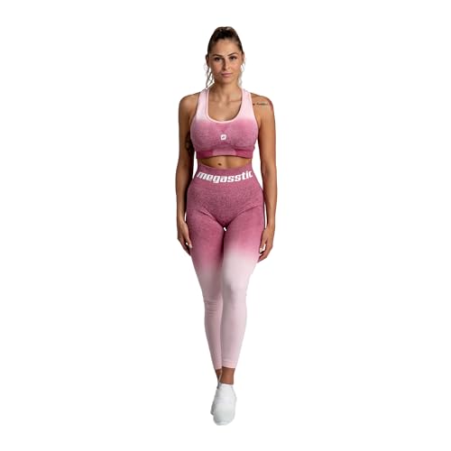 megasstic Ombre 2-Teiliges Workout-Set, Leggings, Sport-BH, Nahtloses Design, Undurchsichtig, Super Weich, Dehnbar, Atmungsaktiv, Hohe Taille, Bauchkontrolle (Rosa, S/M) von megasstic