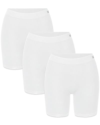 mehrstrumpf Damen Boxershorts Lang Radlerhose Nahtlos – Unter Kleider Rock AntiScheuern – aus Seidenweicher Bambusfaser – Atmungsaktiver als Baumwolle – Eco Freundliches Material (3 Pack) Weiß L von mehrstrumpf