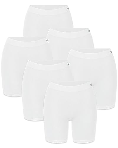 mehrstrumpf Damen Boxershorts Lang Radlerhose Nahtlos – Unter Kleider Rock AntiScheuern – aus Seidenweicher Bambusfaser – Atmungsaktiver als Baumwolle – Eco Freundliches Material (6 Pack) Weiß M von mehrstrumpf