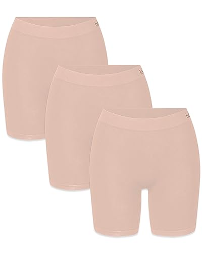 mehrstrumpf Damen Boxershorts Lang Radlerhose Nahtlos – Unter Kleider Rock AntiScheuern – aus Seidenweicher Bambusfaser – Atmungsaktiver als Baumwolle – Eco Freundliches Material (3 Pack) Beige L von mehrstrumpf