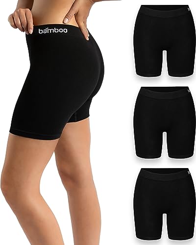 mehrstrumpf Damen Boxershorts Lang Radlerhose Nahtlos – Unter Kleider Rock AntiScheuern – aus Seidenweicher Bambusfaser – Atmungsaktiver als Baumwolle – Eco Freundliches Material (3 Pack) Schwarz S von mehrstrumpf