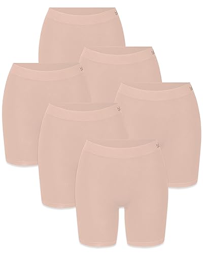 mehrstrumpf Damen Boxershorts Lang Radlerhose Nahtlos – Unter Kleider Rock AntiScheuern – aus Seidenweicher Bambusfaser – Atmungsaktiver als Baumwolle – Eco Freundliches Material (6 Pack) Beige S von mehrstrumpf