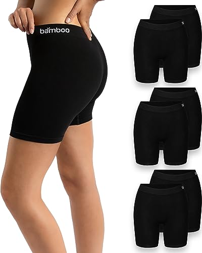 mehrstrumpf Damen Boxershorts Lang Radlerhose Nahtlos – Unter Kleider Rock AntiScheuern – aus Seidenweicher Bambusfaser – Atmungsaktiver als Baumwolle – Eco Freundliches Material (6 Pack) Schwarz L von mehrstrumpf