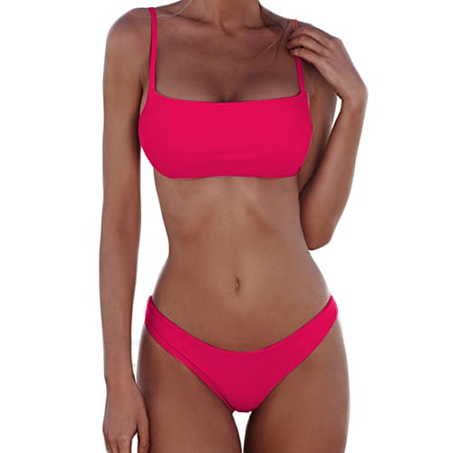 meioro Bikini Sets für Damen Push Up Tanga mit niedriger Taille Badeanzug Bikini Set Badebekleidung Beachwear(M,Helles Rosa) von meioro