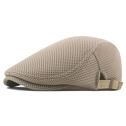 meioro Herren Mesh Schirmmütze, Atmungsaktive Sommer Newsboy Gatsby Barett Cap für Männer und Frauen, Unisex Flache Kappe Driving Schiebermütze Sportmütze Sonnenhut Flat Cap Größe 55cm-60cm (Khaki) von meioro