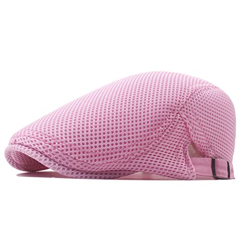 meioro Herren Mesh Schirmmütze, Atmungsaktive Sommer Newsboy Gatsby Barett Cap für Männer und Frauen, Unisex Flache Kappe Driving Schiebermütze Sportmütze Sonnenhut Flat Cap Größe 55cm-60cm (Rosa) von meioro