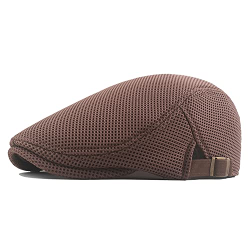 meioro Herren Mesh Schirmmütze, Atmungsaktive Sommer Newsboy Gatsby Barett Cap für Männer und Frauen, Unisex Flache Kappe Driving Schiebermütze Sportmütze Sonnenhut Flat Cap Größe 55cm-60cm (Braun) von meioro