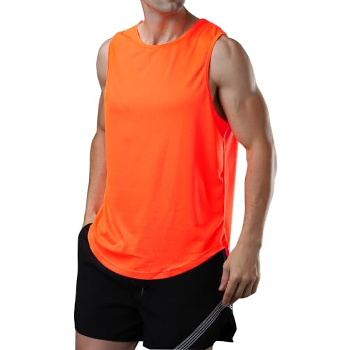 meioro Herren Mesh Tank Top, Atmungsaktives Ärmellose Shirt Angepasste Muskelshirt, Sport Rundhals Tank Tops Männer Sommer Gym Workout Funktionsshirt Bodybuilding Fitness Unterhemd(Orange,M) von meioro