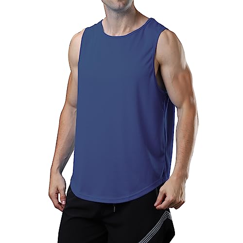 meioro Herren Mesh Tank Top, Schnell Trocknende Atmungsaktives Tanktop Muscle Activewear Tops, Sport Rundhals T-Shirt Männer Sommer Gym Workout Weste Atmungsaktives Training Shirt(Marine Blau,XXL) von meioro