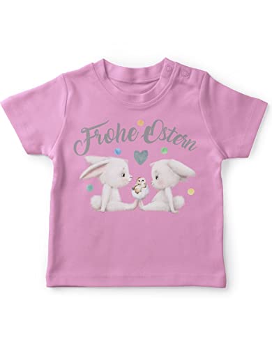 miKalino Baby/Kinder T-Shirt mit Spruch Frohe Ostern | Kurzarm Shirt für Jungen und Mädchen | Geschenkidee, Farbe:rosa, Grösse:80-86 von miKalino