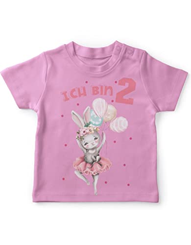 miKalino Baby/Kinder T-Shirt mit Spruch Ich Bin Zwei 2 Fliegender Hase Ballerina Kurzarm Shirt für Mädchen | Geschenkidee, Farbe:rosa, Grösse:92-98 von miKalino