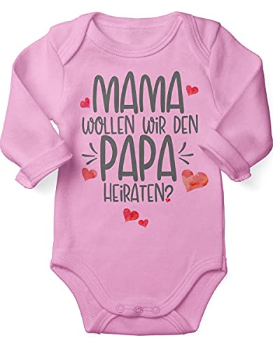 miKalino Babybody mit Spruch für Jungen Mädchen Unisex Langarm Mama, wollen wir den Papa heiraten? | handbedruckt in Deutschland, Farbe:rosa, Grösse:80 von miKalino