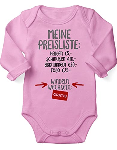 miKalino Babybody mit Spruch für Jungen Mädchen Unisex Langarm Meine Preisliste | handbedruckt in Deutschland, Farbe:rosa, Grösse:86-92 von miKalino