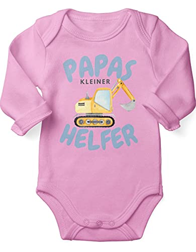 miKalino Babybody mit Spruch für Jungen Mädchen Unisex Langarm Papas kleiner Helfer v2 | handbedruckt in Deutschland, Farbe:rosa, Grösse:80 von miKalino