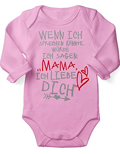 miKalino Babybody mit Spruch für Jungen Mädchen Unisex Langarm Wenn ich sprechen könnte würde ich sagen: Mama ich liebe Dich | handbedruckt in Deutschland |, Farbe:rosa, Grösse:86-92 von miKalino