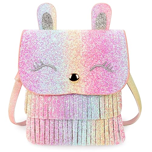 mibasies Katze Geldbörse für Kinder Mädchen Geschenk Kleinkind Crossbody Tasche, Bunny Glitter Pink Blue Rainbow, 34 von mibasies