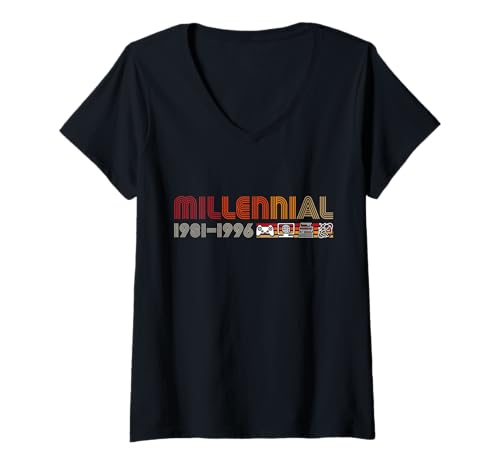 Damen Millennial 1981-1996 T-Shirt mit V-Ausschnitt Damen Millennial 1981-1996 T-Shirt mit V-Ausschnitt von milenial, viajes, cultura, calentamiento global,