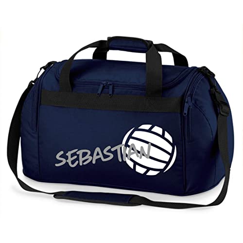 Sporttasche mit Namen Bedruckt für Kinder | Personalisierbar mit Motiv Volleyball | Reisetasche Duffle Bag für Mädchen und Jungen in Schwarz, Blau, Grün, Pink, Rot (Dunkelblau) von minimutz