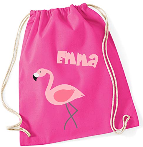 minimutz Turnbeutel mit Namen | Motiv Flamingo Vogel | inkl. NAMENSDRUCK | Stoffbeutel Hipster-Rucksack für Kinder & Mädchen in rosa pink lila (pink) von minimutz