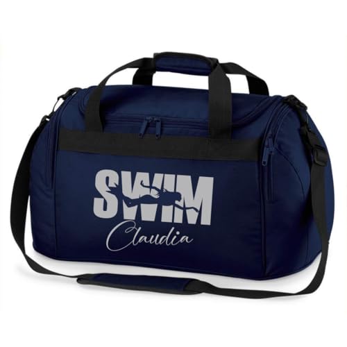 minimutz Sporttasche Schwimmen für Kinder - Personalisierbar mit Name - Schwimmtasche Swim Duffle Bag für Mädchen und Jungen (dunkelblau) von minimutz