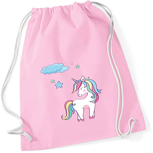 minimutz Turnbeutel Einhorn für Mädchen | Stoffbeutel Baumwolle Unicorn mit Sternen | Sportbeutel zum Zuziehen mit Kordel 37cm x 46cm (rosa) von minimutz