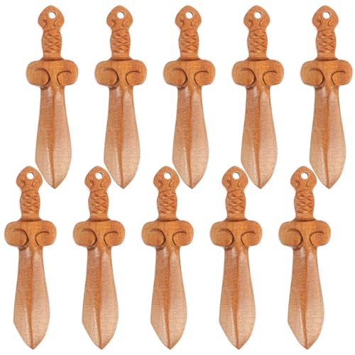 minkissy 10st Mahagoni-schnitzerei Messer-anhänger Mini-schwerter Vintage-charms Mini-schlüsselanhänger Figuren Herzstück Tischdekoration Reize Mahagoni- Kind Hölzerne Ornamente von minkissy